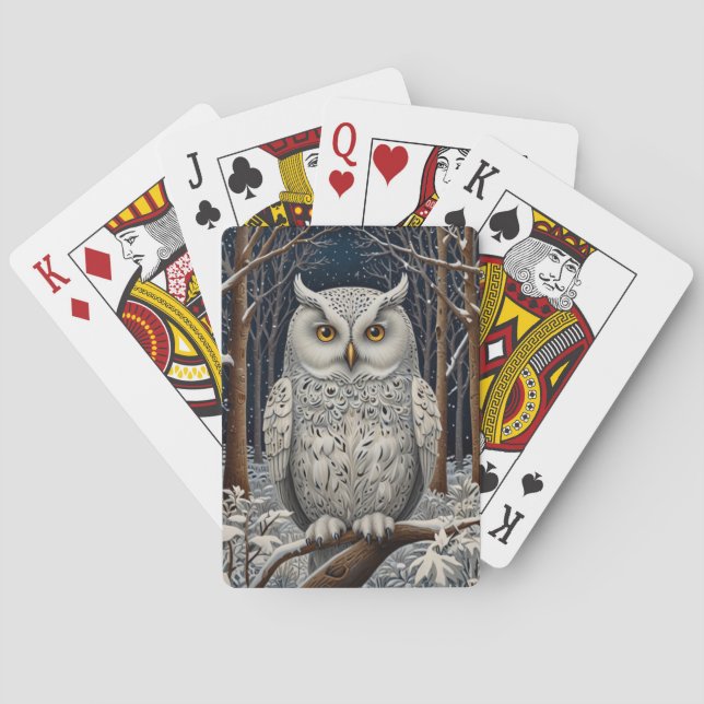 Jeu De Cartes Élégante forêt d'hiver de chouette blanche boho (dos)