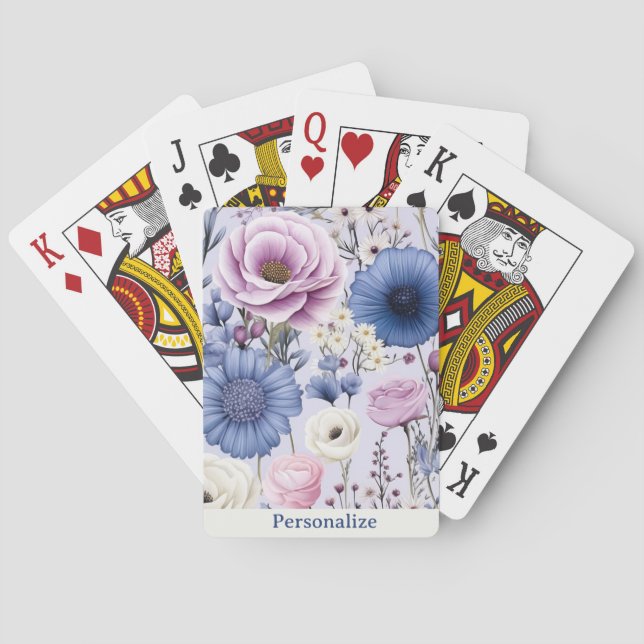 Jeu De Cartes Elégante Lavande Bleu Fleur Jardin Floral (dos)