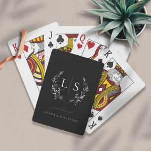 Jeu De Cartes Élégante verdure Wreath Monogramme noir