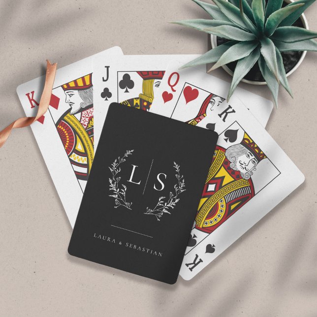 Jeu De Cartes Élégante verdure Wreath Monogramme noir (Créateur téléchargé)
