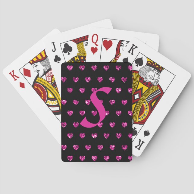 Jeu De Cartes Élégante Violet Diamond Heart Gems Sparkle Initial (dos)