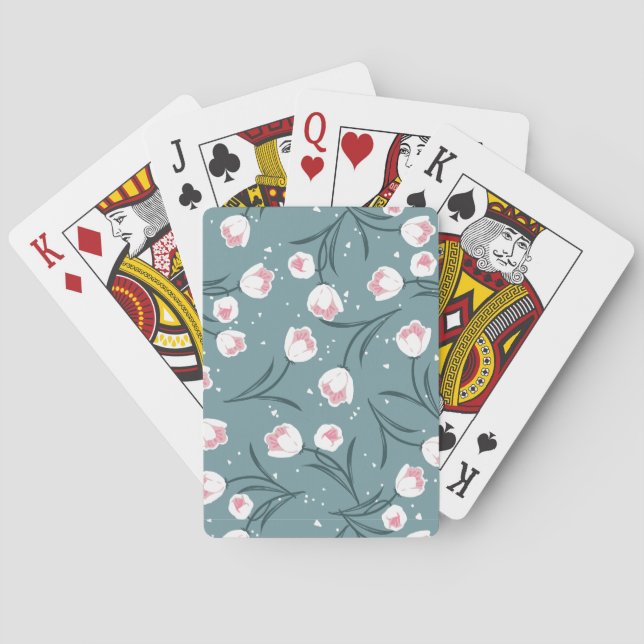 Jeu De Cartes Élégantes tulipes blanches sur Motif vert pastel (dos)