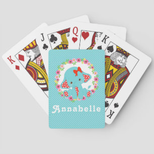 Jeu De Cartes Eléphane Bleu Mignonne Avec Oreilles Polka Blanc R
