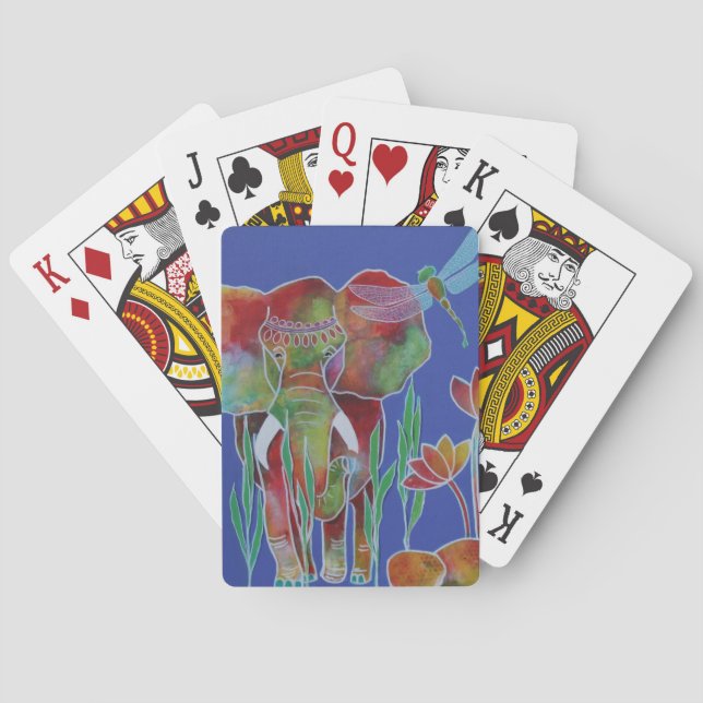 JEU DE CARTES ÉLÉPHANT COLORÉ AVEC DRAGONFES (dos)
