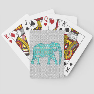 Jeu De Cartes Eléphant fleur Mandala - turquoise, gris & blanc