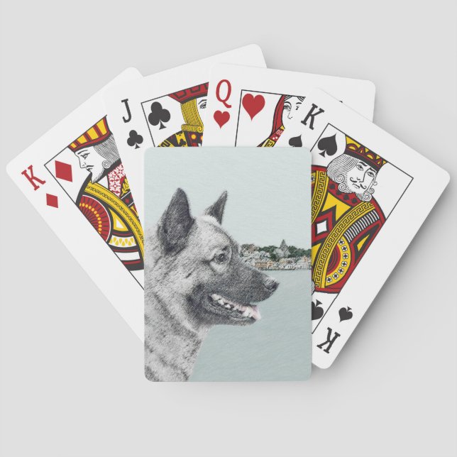 Jeu De Cartes Elkhound norvégien à la peinture de village - Chie (dos)