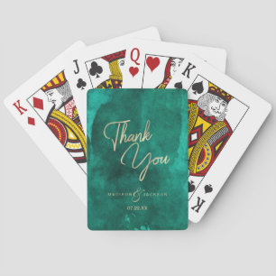 Jeu De Cartes Emerald Green Aquarelle & Merci Mariage or