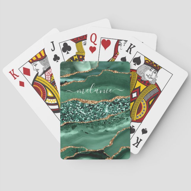 Jeu De Cartes Emerald Green Gold Personnalisé Nom Jouer Cartes (dos)