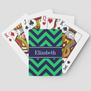 Jeu De Cartes Emerald Navy LG Chevron Navy Blue Name monogram
