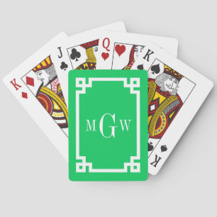 Jeu De Cartes Émeraude Blanc Clé grecque #2 Cadre 3 Init Monogra