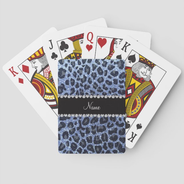 Jeu De Cartes Empreinte de léopard de parties scintillant bleu c (dos)