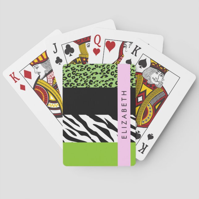 Jeu De Cartes Empreinte de léopard, Zebra Print, Vert, Votre nom (dos)