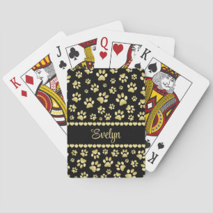 Jeu De Cartes Empreintes de Patte Dorées sur Fond Noir avec Nom 