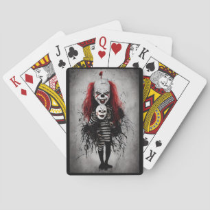 Jeu De Cartes Enfant Clown Mal Tenant Une Tête Clown Effrayant