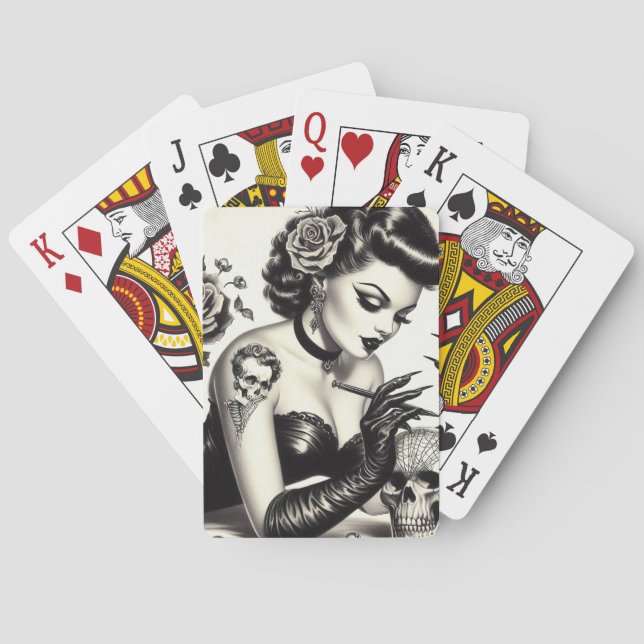 Jeu De Cartes Épingle de goth tatoué rétro (dos)