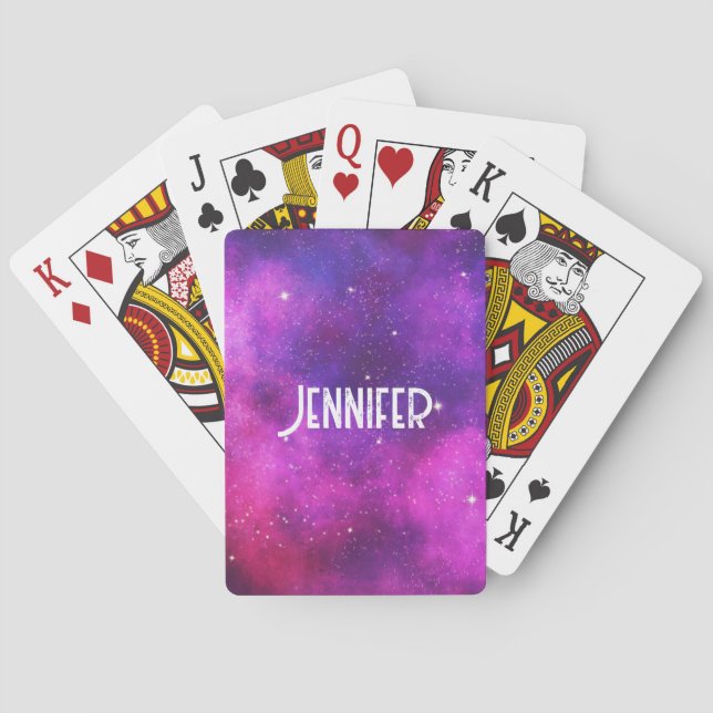 Jeu De Cartes Espace rose & violet & Étoiles Faux Galaxy (dos)