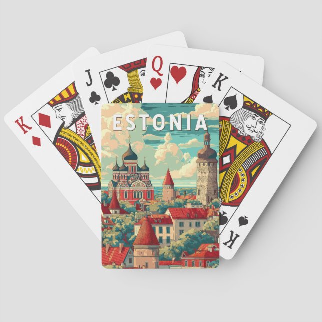 Jeu De Cartes Estonie Illustration Travel Art Vintage (dos)