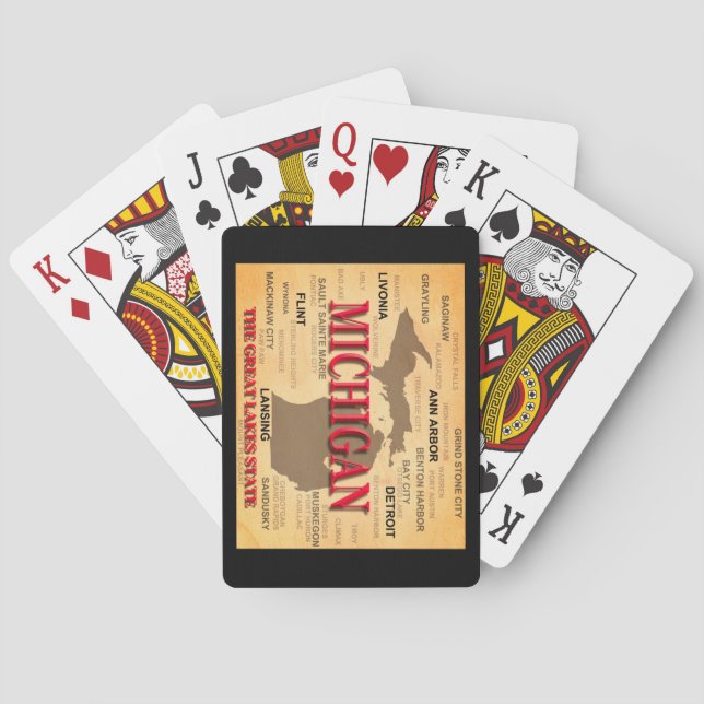Jeu De Cartes État de carte de Michigan, Detroit, Lansing (dos)
