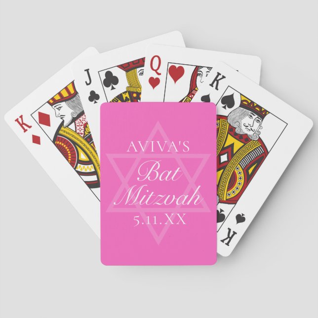 Jeu De Cartes Étoile de David du Parti Bat mitzvah rose chaud (dos)