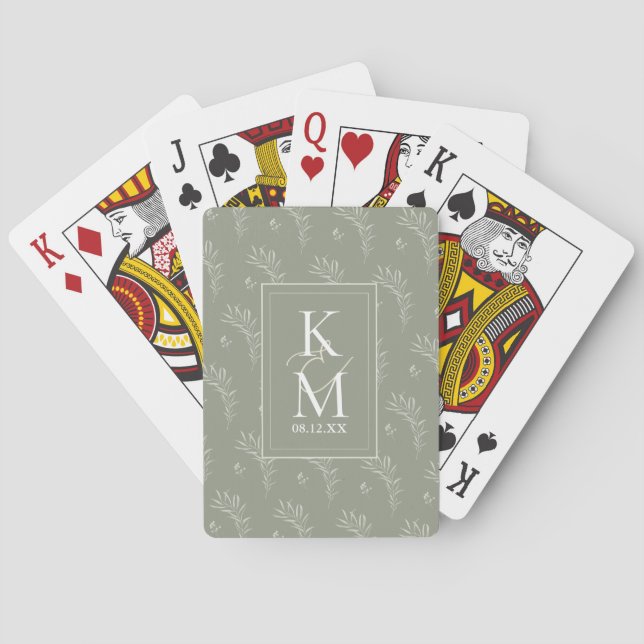 Jeu De Cartes Eucalyptus Couleur Tones Mariage Initiales Gr ID90 (dos)