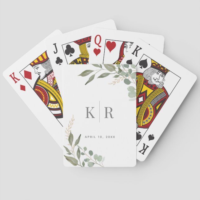 Jeu De Cartes Eucalyptus Gold Sage Vert Monogramme Mariage (dos)