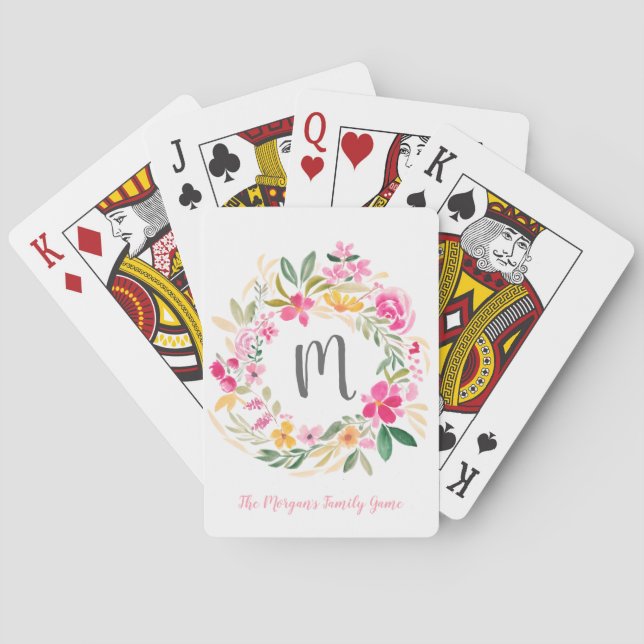 Jeu De Cartes Famille d'aquarelle de couronnes florales roses mo (dos)