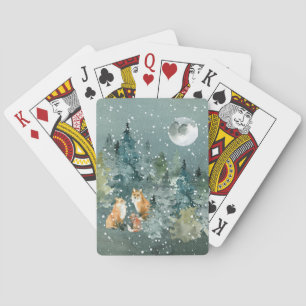 Jeu De Cartes Famille de renards dans une forêt enneigée sous la