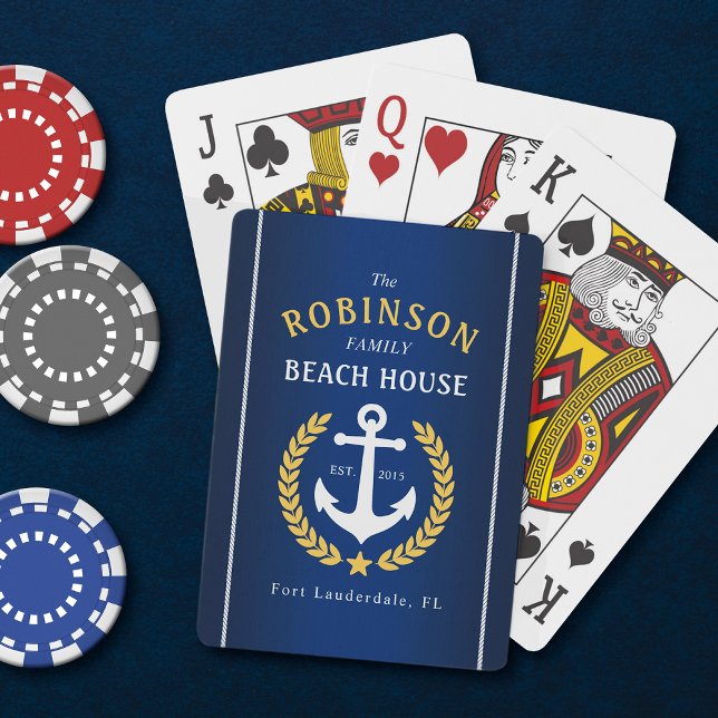 Jeu De Cartes Family Beach House Ancre Gold Laurel Marine Blue (Créateur téléchargé)