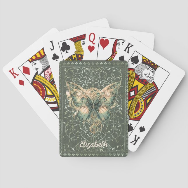 Jeu De Cartes Fancy Green Steampunk Butterfly Personnalisé (dos)