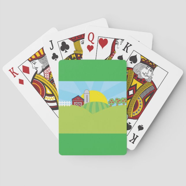 Jeu De Cartes Farm Landscape Red Barn Silo Apple Trees (dos)