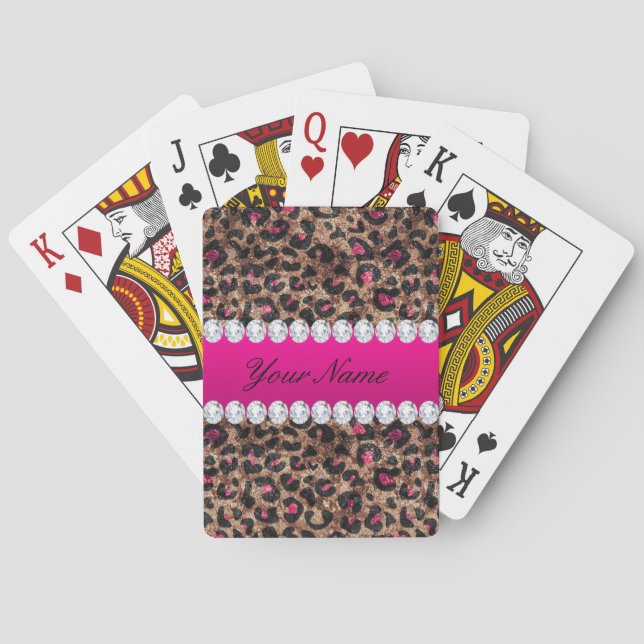 Jeu De Cartes Faux Leopard Rose rose chaud huile et diamants (dos)