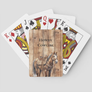 Jeu De Cartes Faux Wood Western Cowboy Cowgirl Horse