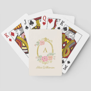 Jeu De Cartes Favori de nom personnalisé Monogramme floral éléga