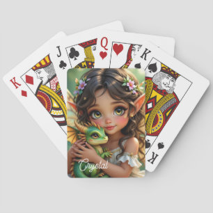 Jeu De Cartes Fée Elfe aux Yeux Marrons et Dragon Personnalisés