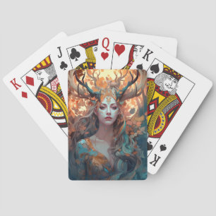 Jeu De Cartes Femme Avec Antlers Imaginaire Art