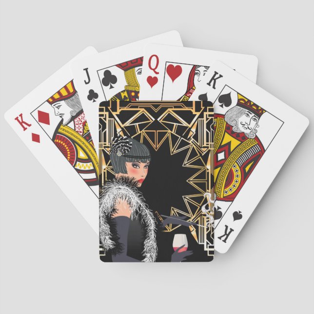 Jeu De Cartes Femme de mode rétro avec verre de vin  (dos)