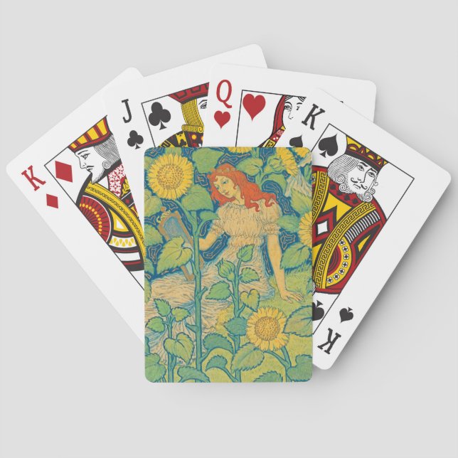 Jeu De Cartes Femme-fille de fleurs dans le jardin de tournesol (dos)