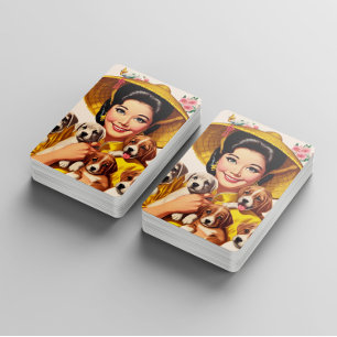 Jeu De Cartes Femme japonaise vintage et chiots