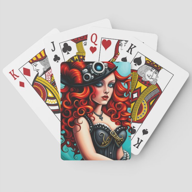 Jeu De Cartes Femme Red Haired Steampunk (dos)