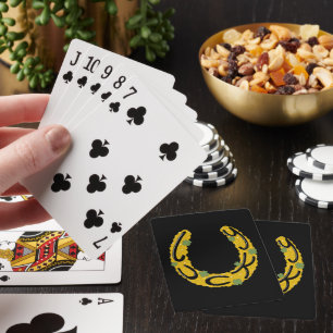 Jeu De Cartes Fer à cheval chanceux recouvert de pièces d'or et 