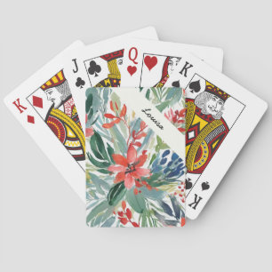 Jeu De Cartes Festive Rouge Poinsettia Elégante Aquarelle Fleurs