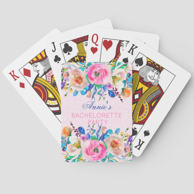 Jeu De Cartes Fête de Bachelorette Fleurs Aquarelle (dos)