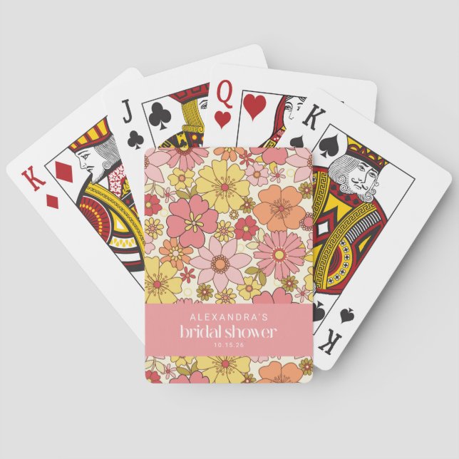 Jeu De Cartes Fête des mariées florale rose rose retro personnal (dos)
