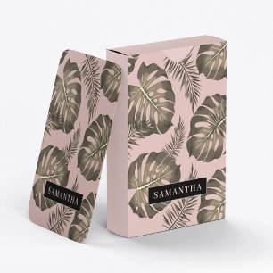 Jeu De Cartes Feuille Tropical Pink & Gold Palm Motif et nom