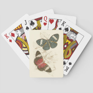 Jeu De Cartes Feuilles de Sepia avec papillons colorés