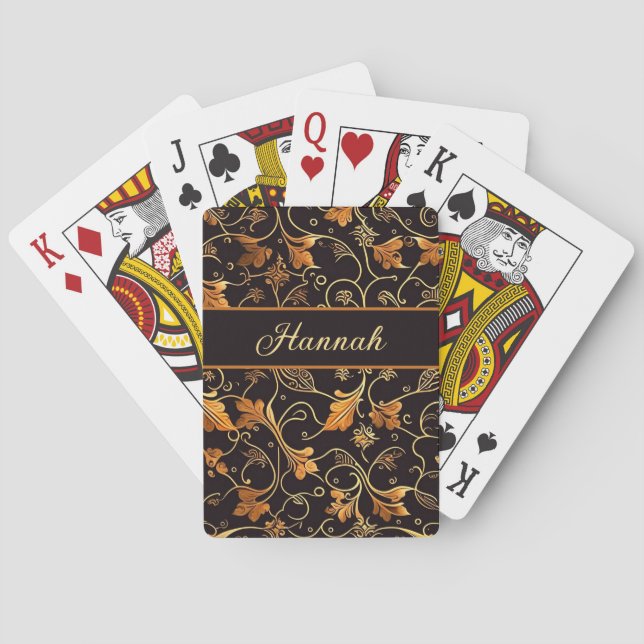 Jeu De Cartes Feuilles et ranchs orange sur motifs noirs (dos)