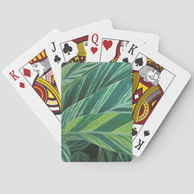 Jeu De Cartes Feuilles tropicales rayées feuillage vert tropique (dos)
