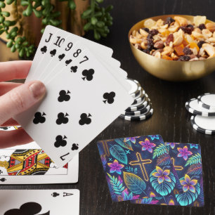 Jeu De Cartes Feuilles tropicaux colorés et croix Design b
