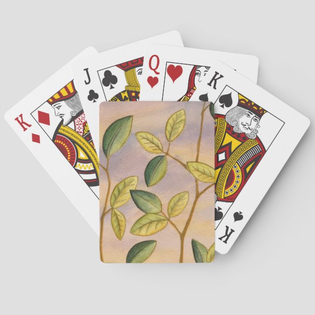 Jeu De Cartes Feuilles verts et jaunes sur Arrière - plan couche (dos)