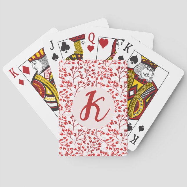 Jeu De Cartes Feuilleté rouge Motif moderne Élégant Monogramme (dos)